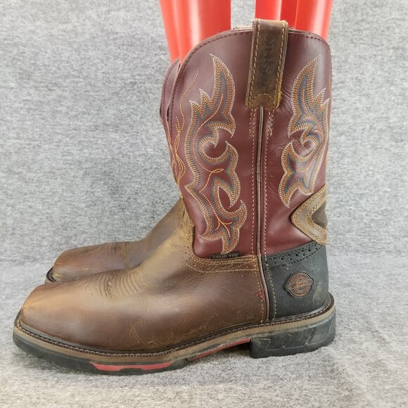 ✅Justin Pull-On Cowboy Work Boots Brown Leather Composite Square Toe Mens 10 EE - Picture 8 of 10